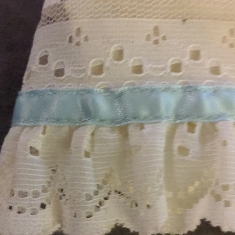 Cinderella vintage union made white‎ dress with blue ribbon size 18  Lace Satin